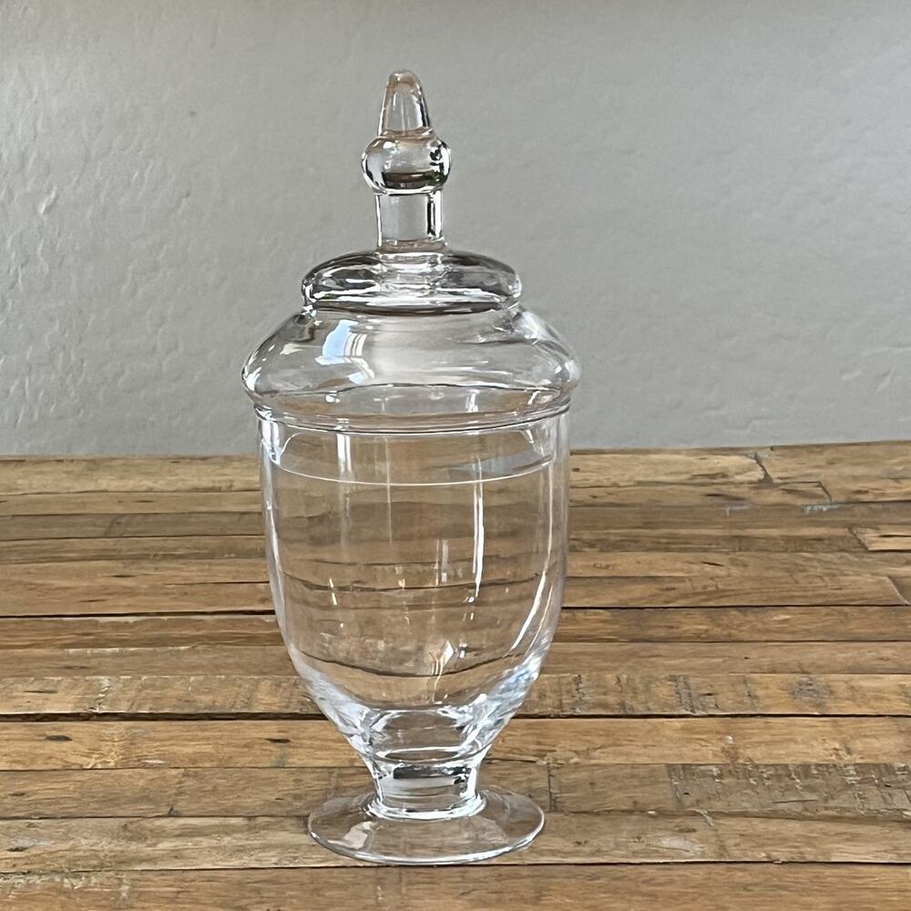 Vintage MCM Clear Glass Apothecary Globe Storage Candy Jar w/Lid 10.5" Tall